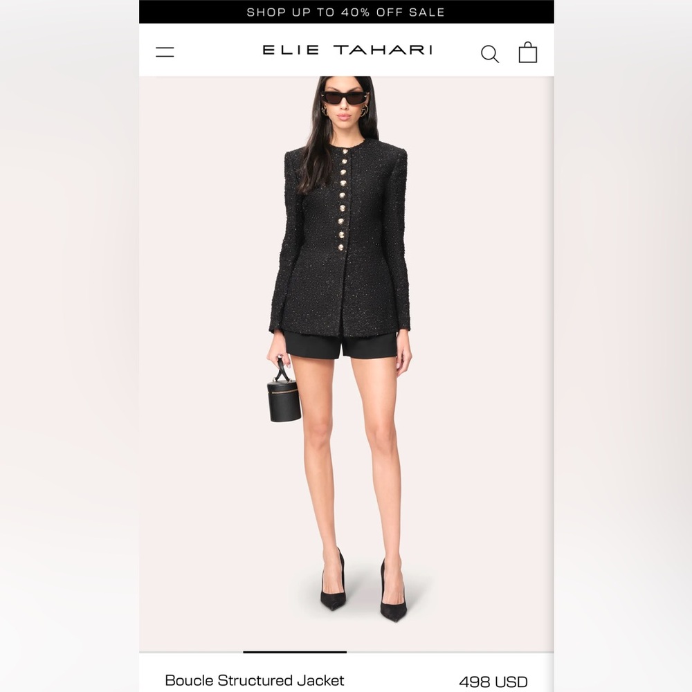 Elie Tahari NWT Boucle Tailored Twill Gold Button Jacket 8 / Current Campaign